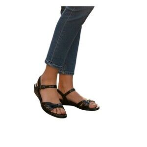 Sas Women Sandals Strippy Black Size 11.5 Leather Wedge Comfort Cushion